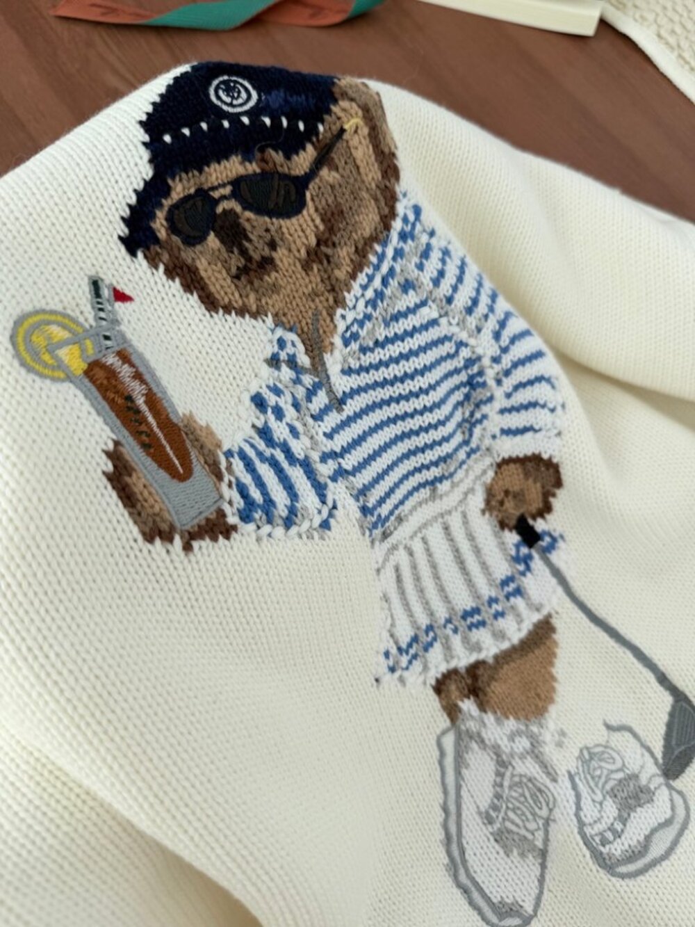 Polo Ralph Lauren Cream Golf Polo Bear Knit Sweater - Picture 5 of 8